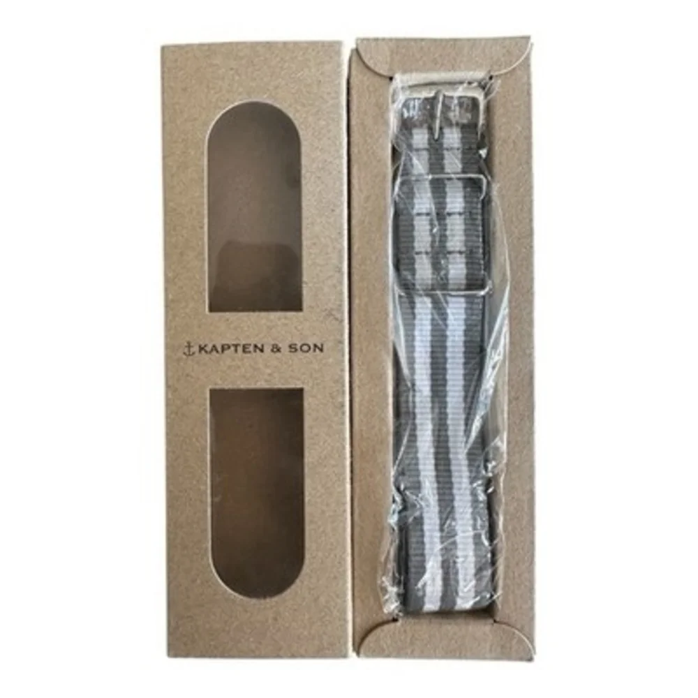 Kapten & Son Gray White Striped Canvas Watch Strap Band Replacement Unisex NIB - Picture 3 of 4